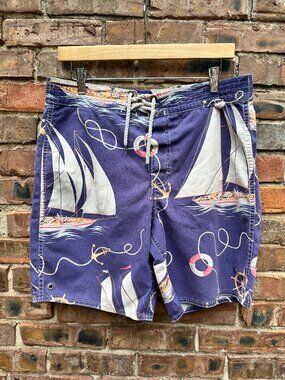 Vintage Polo Ralph Lauren Purple Nautical Board Shorts Swim Trunks Med